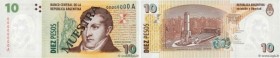 Country : ARGENTINA 
Face Value : 10 Pesos Spécimen 
Date : (1998) 
Period/Province/Bank : Banco Central de la Republica Argentina 
Catalogue referenc...