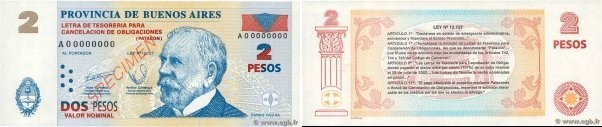 Country : ARGENTINA 
Face Value : 2 Pesos Spécimen 
Date : (1985) 
Period/Provin...