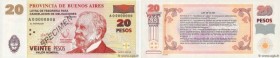 Country : ARGENTINA 
Face Value : 20 Pesos Spécimen 
Date : (1985) 
Period/Province/Bank : Provincia de Buenos Aires 
Catalogue reference : P..2314s 
...