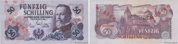 Country : AUSTRIA 
Face Value : 50 Schilling Spécimen 
Date : 02 juillet 1962 
P...