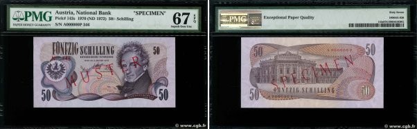 Country : AUSTRIA 
Face Value : 50 Schilling Spécimen 
Date : 02 janvier 1970 
P...