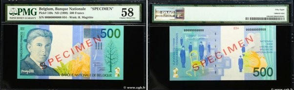 Country : BELGIUM 
Face Value : 500 Francs Spécimen 
Date : (1998) 
Period/Provi...