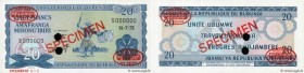 Country : BURUNDI 
Face Value : 20 Francs Spécimen 
Date : 01 juillet 1973 
Period/Province/Bank : Banque de la République du Burundi 
Catalogue refer...