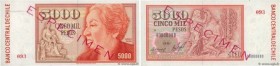 Country : CHILE 
Face Value : 5000 Pesos Spécimen 
Date : 1981 
Period/Province/Bank : Banco Central de Chile 
Catalogue reference : P.155s 
Alphabet ...