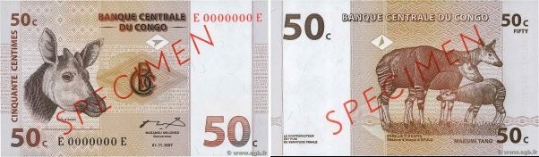 Country : CONGO REPUBLIC 
Face Value : 50 Centimes Spécimen 
Date : 01 novembre ...