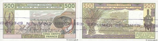 Country : WEST AFRICAN STATES 
Face Value : 500 Francs Épreuve 
Date : (1988) 
P...