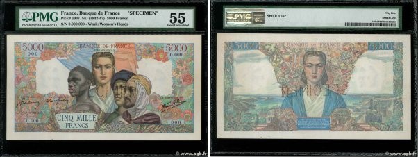 Country : FRANCE 
Face Value : 5000 Francs EMPIRE FRANÇAIS Spécimen 
Date : (194...
