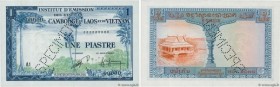 Country : FRENCH INDOCHINA 
Face Value : 1 Piastre - 1 Riel Spécimen 
Date : (1954) 
Period/Province/Bank : Institut d'Émission des États du Cambodge,...