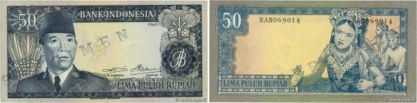 Country : INDONESIA 
Face Value : 50 Rupiah Spécimen 
Date : 1960 
Period/Provin...