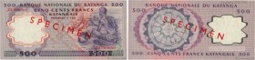 Country : KATANGA 
Face Value : 500 Francs Spécimen 
Date : 17 avril 1962 
Period/Province/Bank : Banque Nationale du Katanga 
Catalogue reference : P...