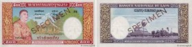 Country : LAOS 
Face Value : 500 Kip Spécimen 
Date : (1957) 
Period/Province/Bank : Banque Nationale du Laos 
Catalogue reference : P.7s1 
Alphabet -...