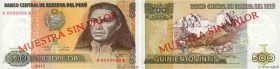 Country : PERU 
Face Value : 500 Intis Spécimen 
Date : 26 juin 1987 
Period/Province/Bank : Banco Central de Reserva Del Peru 
Catalogue reference : ...