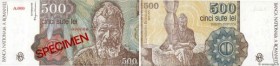 Country : ROMANIA 
Face Value : 500 Lei Spécimen 
Date : avril 1991 
Period/Province/Bank : Banca Nationala a Romaniei 
Catalogue reference : P.98bs 
...
