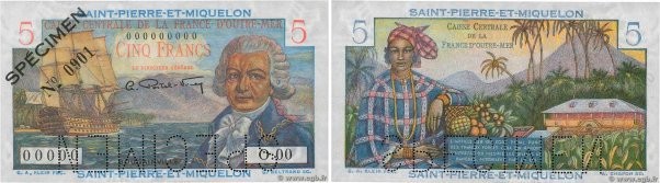 Country : SAINT PIERRE AND MIQUELON 
Face Value : 5 Francs Bougainville Spécimen...