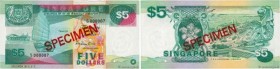 Country : SINGAPORE 
Face Value : 5 Dollars Spécimen 
Date : (1989) 
Catalogue reference : P.19s 
Alphabet - signatures - series : S 000007 
Commentar...