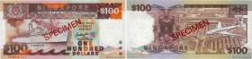 Country : SINGAPORE 
Face Value : 100 Dollars Spécimen 
Date : (1985) 
Catalogue reference : P.23as 
Alphabet - signatures - series : S 000029 
Commen...
