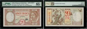 Country : TAHITI 
Face Value : 20 Francs Spécimen 
Date : (1928) 
Period/Province/Bank : Banque de l'Indochine 
Catalogue reference : P.12as 
Alphabet...