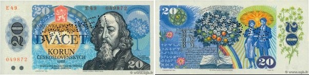 Country : CZECHOSLOVAKIA 
Face Value : 20 Korun Spécimen 
Date : 1988 
Period/Pr...