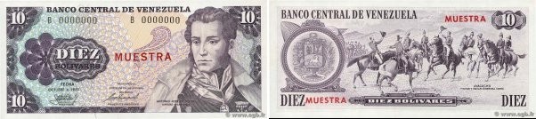 Country : VENEZUELA 
Face Value : 10 Bolivares Spécimen 
Date : 06 octobre 1981 ...