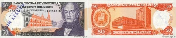 Country : VENEZUELA 
Face Value : 50 Bolivares Annulé 
Date : 31 mai 1990 
Perio...