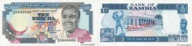 Country : ZAMBIA 
Face Value : 10 Kwacha Spécimen 
Date : (1989) 
Period/Province/Bank : Bank of Zambia 
Catalogue reference : P.31as 
Alphabet - sign...