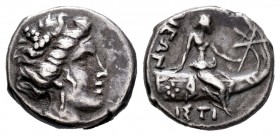 Illyria y Grecia Central. Euboia. Tetróbolo. s. III a.C. Histiaia. (Gc-2496). Rev.: Ninfa sentada a derecha sobre galera. Ag. 2,11 g. MBC+. Est...50,0...