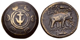 Imperio Seleucida. Antioco I Soter. AE 19. 281-261 a.C. Antioquía. (Gc-6881). Anv.: Escudo macedonio con ancla. Rev.: Elefante caminando a derecha. Ae...