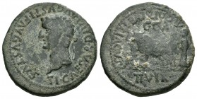 Caesar Augusta. As. 14-36 d.C. Zaragoza. (Abh-361). (Acip-3075). Anv.: Cabeza laureada de Tiberio a izquierda, alrededor TI CAESAR DIVI AVGVSTI F AVGV...