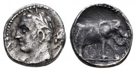 Cartagonova. 1/4 shekel. 235-220 a.C. Cartagena (Murcia). (Abh-487). (Acip-555). (C-15). Anv.: Cabeza de Hércules laureada a izquierda con clava. Rev....