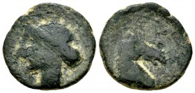 Cartagonova. As. 220-215 a.C. Cartagena (Murcia). (Abh-514). (Acip-585). Anv.: Cabeza de Tanit a izquierda. Rev.: Cabeza de caballo a derecha. Ae. 6,4...