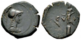 Cartagonova. Semis. 50-30 a.C. Cartagena (Murcia). (Abh-571). (Acip-2531). Anv.: Cabeza femenina con casco a derecha. Rev.: Estatua a los lados C V I ...