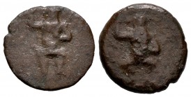 Ebusus. 1/4 calco. 200-100 a.C. Ibiza. (Abh-928). (Acip-720). (Cal). Ae. 2,47 g. Bes con serpiente y martillo. BC+. Est...35,00. / Ebusus. 1/4 calco. ...
