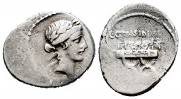 Considia. Denario. 46 a.C. Roma. (Ffc-592). (Craw-465/1a). (Cal-459). Ag. 3,97 g. MBC-/BC+. Est...35,00. / Considius. Denario. 46 a.C. Rome. (Ffc-592)...