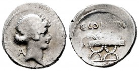 Considia. Denario. 46 a.C. Roma. (Ffc-596). (Craw-465/2b). (Cal-461). Ag. 3,63 g. MBC-. Est...45,00. / Considius. Denario. 46 a.C. Rome. (Ffc-596). (C...