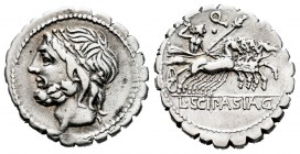 Cornelia. Denario. 106 a.C. Roma. (Ffc-612). (Craw-311/1c). (Cal-473). Anv.: Cabeza laureada de Júpiter a izquierda. Rev.: Júpiter en cuadriga a derec...