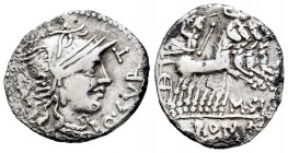 Curtia. Denario. 116-115 a.C. Norte de Italia. (Ffc-669). (Craw-285/2). (Cal-534). Ag. 3,69 g. Oxidaciones. MBC-. Est...35,00. / Curtius. Denario. 116...