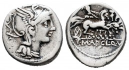 Mallia. Denario. 111-110 a.C. Roma. (Ffc-834). (Craw-299/1b). (Cal-919). Ag. 3,85 g. MBC-. Est...35,00. / Mallius. Denario. 111-110 a.C. Rome. (Ffc-83...