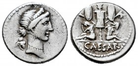Julio César. Denario. 46-45 a.C. Galia. (Ffc-11). (Craw-468/1). (Cal-646). Anv.: Cabeza diademada de Venus a derecha, detrás cupido. Rev.: Trofeo de a...