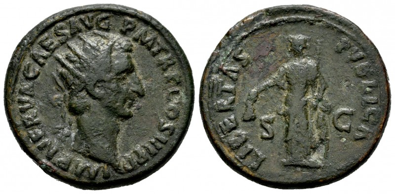 Nerva. Dupondio. 97 d.C. Roma. (Spink-3059). (Ric-87). Rev.: LIBERTAS PVBLICA SC...