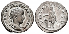 Gordiano III. Antoniniano. 239 d.C. Roma. (Spink-8637). (Ric-37). Rev.: P M TR P II COS P P. Gordiano III en pie con pátera sobre altar y cetro. Ag. 4...