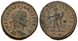 Diocleciano. Follis. 295-99 d.C. Ticinium. (Spink-12772). (Ric-29a). Rev.: GENIO POPVLI ROMANI. Genio de pie a derecha con modio y cuerno de la abunda...