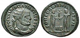 Diocleciano. Antoniniano. 295-298 d.C. Heraclea. (Spink-12833). (Ric-531). Rev.: CONCORCIA MILITVM. Diocleciano frente a Júpiter recibiendo una Victor...