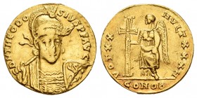 Teodosio II. Sólido. 423-425 d.C. Constantinopla. (Spink-21155). (Ric-225). Au. 2,91 g. Estuvo en aro. MBC. Est...220,00. / Theodosius II. Sólido. 423...