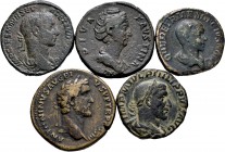 Lote de 5 sestercios del Imperio Romano, Antonino Pío, Faustina I, Alejandro Severo, Filipo I, Herenio Etrusco. A EXAMINAR. BC+/MBC-. Est...150,00. / ...