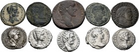 Lote de 10 monedas romanas diferentes, Denarios (5) y pequeños bronces (5). Emperadores representados Trajano, Septimio Severo, Geta y Julia Domna ent...