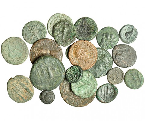 12 bronces de ciudades de Tracia y 9 bronces de Reyes de Tracia. De 10 a 24 mm. ...