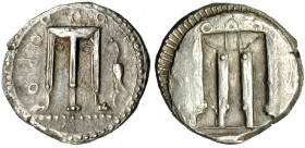 CROTON. Nomos (480-430 a.C.). A/ Trípode con ave zancuda a der. R/ Trípode incuso. SNG-ANS 263. Ligera pátina. MBC+.