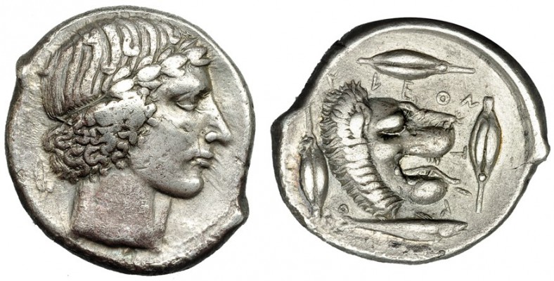 SICILIA. Leontini. Tetradracma (466-422 a.C.). A/ Cabeza de Apolo laureada a der...
