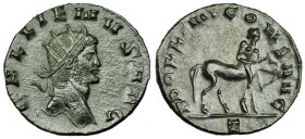GALIENO. Antoniniano. Roma (267-268). R/ Centauro avanzando a der. con arco, debajo Z. RIC-163. CH-72. Pátina verde. EBC.