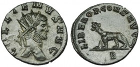 GALIENO. Antoniniano. Roma (267-268). R/ Pantera a izq. con B debajo. RIC-230. CH-587. Pátina verde. EBC.